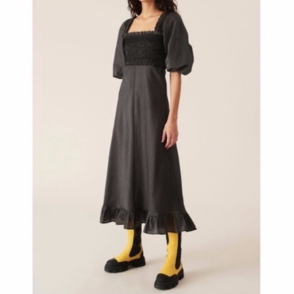 Ganni Dresses & Skirts - ($130) Ganni Seersucker Check Dress Black 42
